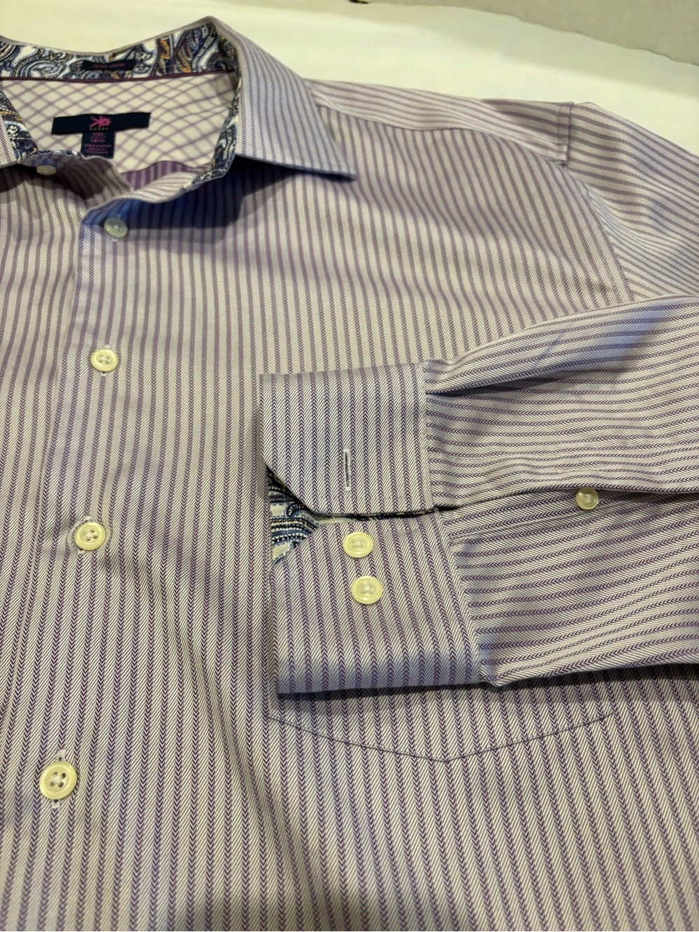 Egara Men's Lavender & White Stripe Dress Shirt XXL Paisley Contrast Cuff/Collar